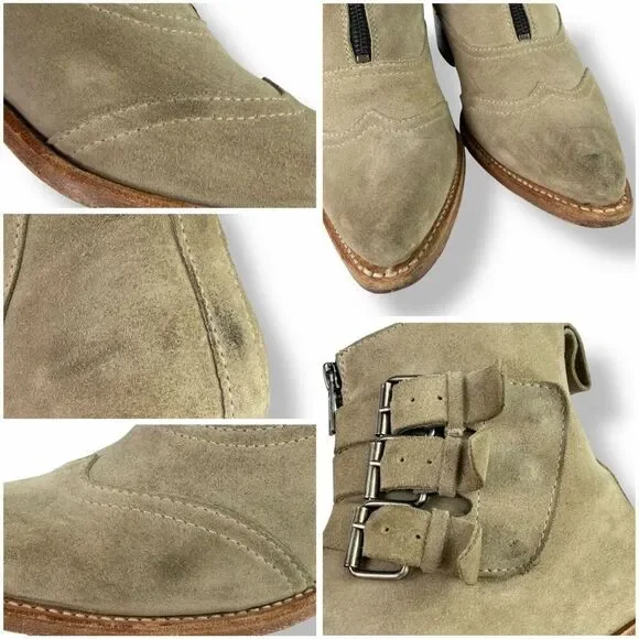 Sendra Western Moto Buckle Ankle Boots Tan Suede Triple Strap Women’s 9.5 - Picture 10 of 13